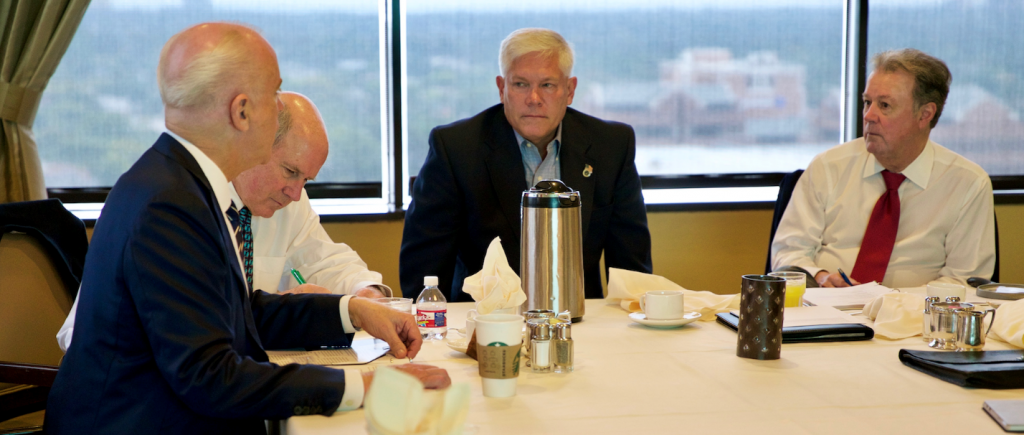 (from left) Goodman Institute board members J. Coley Clark, Board Chairman Leigh S. Curry, Congressman Pete Sessions, Goodman Institute President John Goodman at the Goodman Institute fall board meeting.